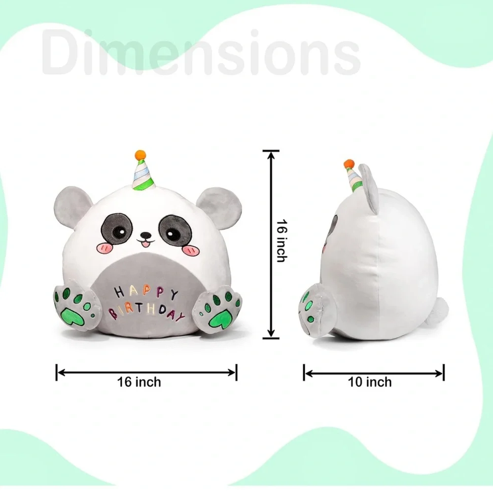 New! Large Happy Birthday Stuffed Animal Adorable Panda Plush Toy w/ Party Hat